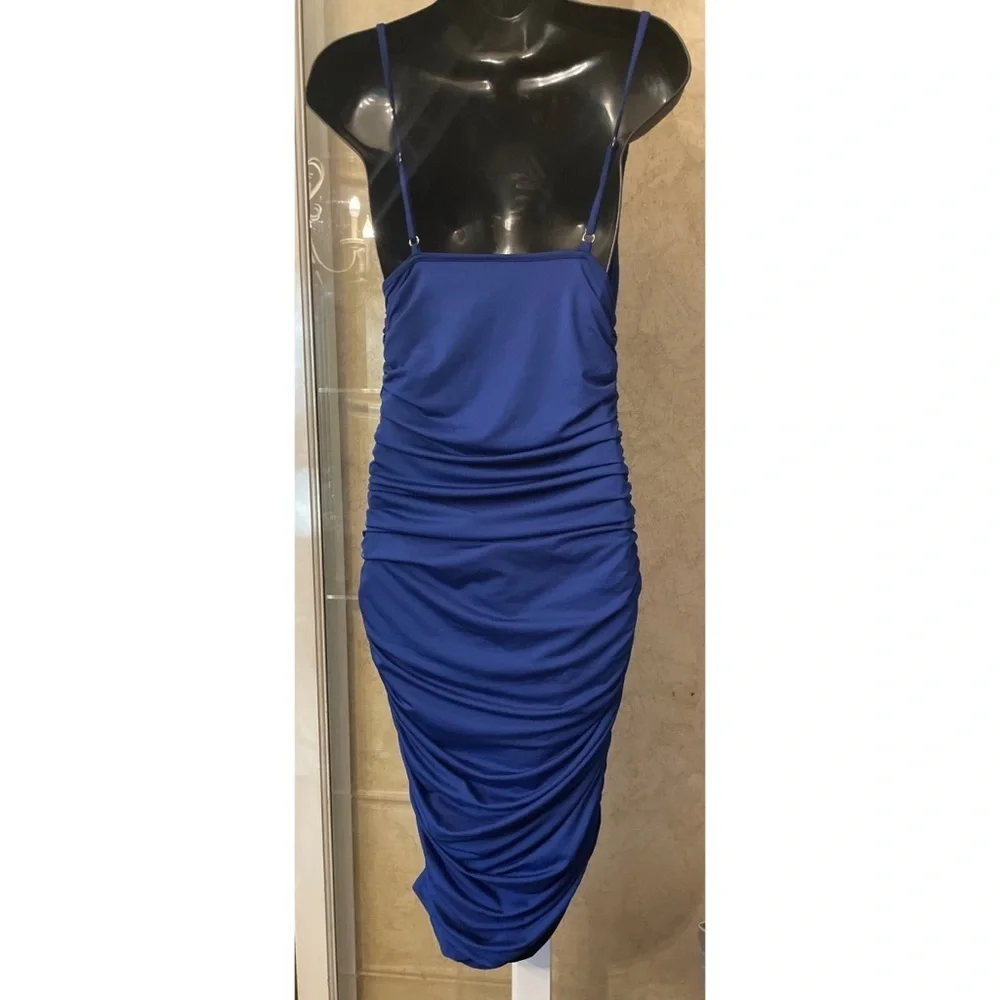 Blue Ruched Spaghetti Knee-Length Dress Size Medium - Picture 2 of 4
